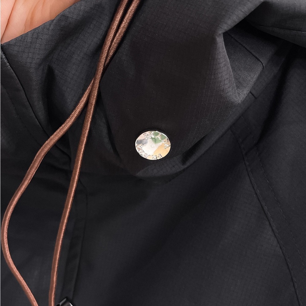 Prada Black Raincoat with Burgundy Trim and Hood - Picture 12 of 14